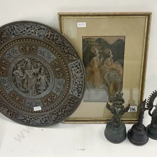 Qty of Metal Ornaments Together With Artwork and Tray