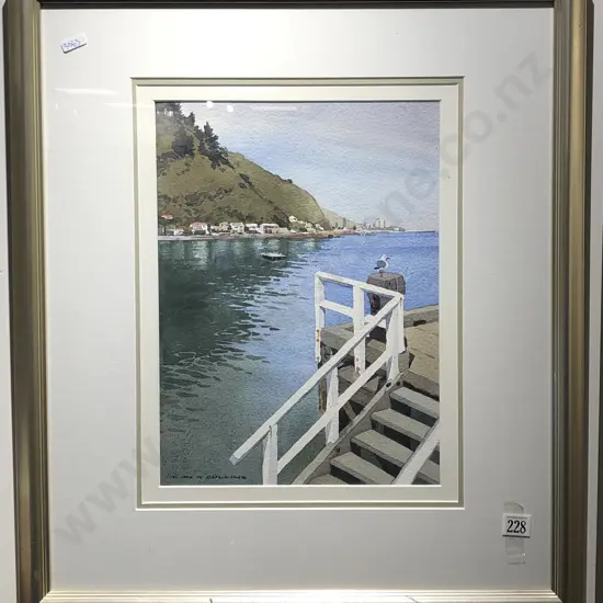 Alan G Collins "Day's Bay Wharf" watercolour