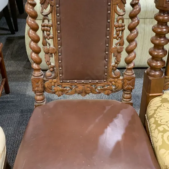 Leather Seated Barley Twist Dining Chair