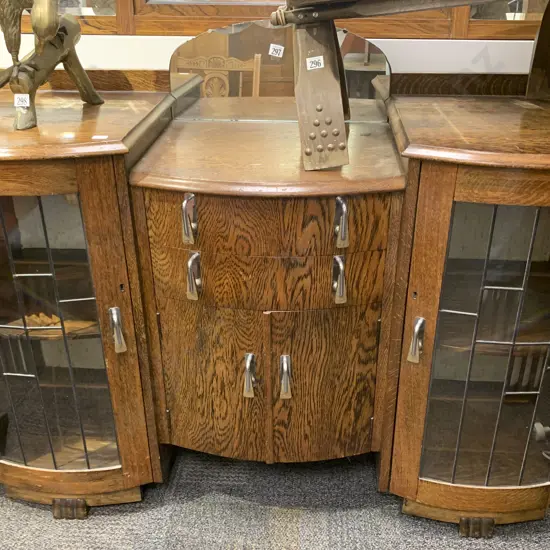 Art Deco Oak Sideboard With Leadlight Doors
