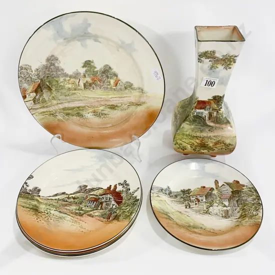 RD Country Scenes Vase Together With Five Plates