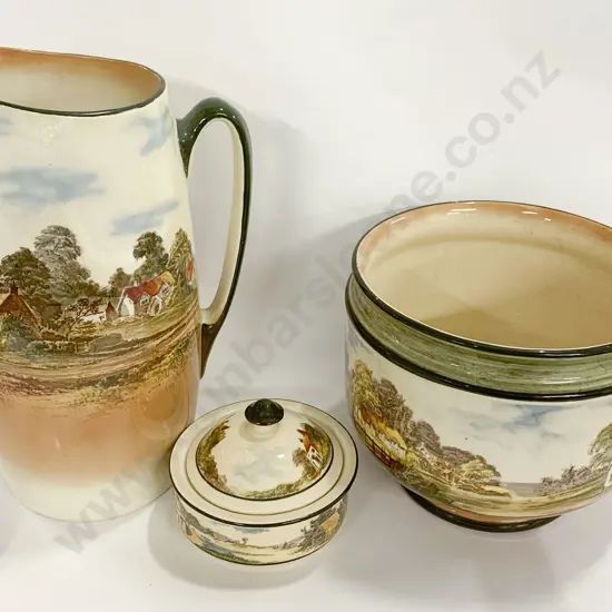 RD Country Scenes Toilet Jug Together With Jardinière and Soap Dish