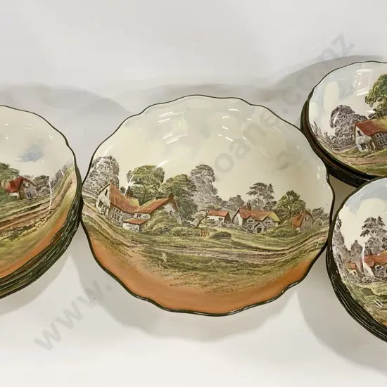 Nine RD Country Scenes Small Bowls Together With Five Bowls