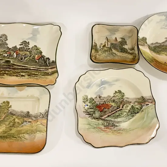 Four RD Country Scenes Plates Together With Bowl
