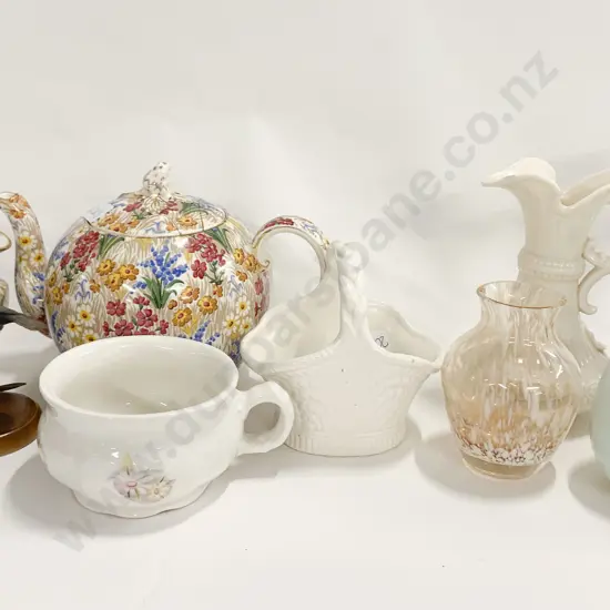 Small Box of Assorted Including Figures and Tea Pot and Belleek Jug (AF)