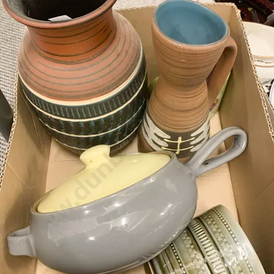 Box of Assorted Including German Pottery Denby Pot etc.