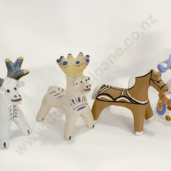 6 Mexican Painted Terracotta Figures and Animal Ornaments