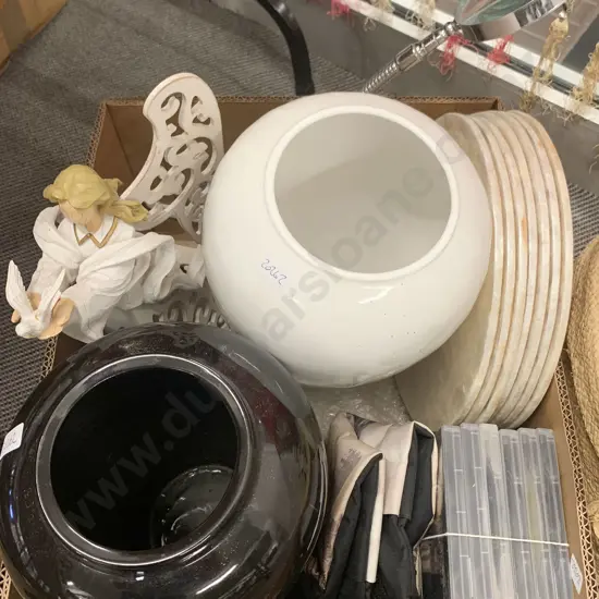 Boxed Lot of Assorted Including Vases and Angle Poised Magnifier