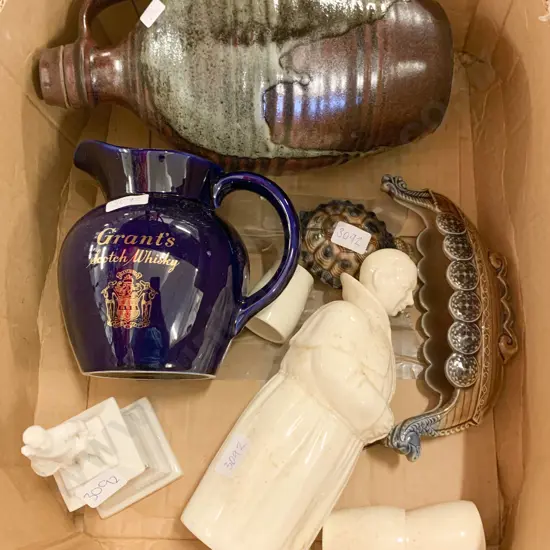 Box of Assorted Including Pottery Bottle Wade Turtle etc.