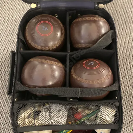 Lawn Bowls and Various Accessories in Small Suitcase