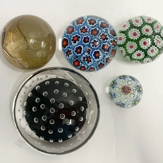 Five Art Glass Paper Weights