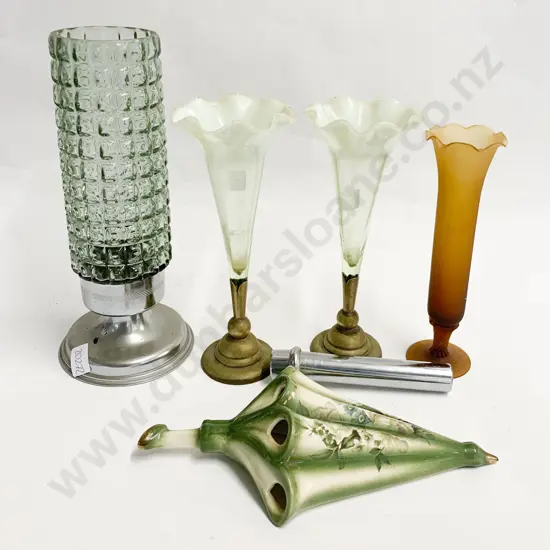 Box of Assorted Including Posey Vases and Candle Holder and Wall Pocket