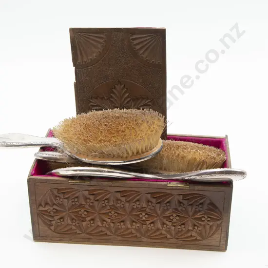 Carved Jewellery Box Together With S/S Dressing Table Items