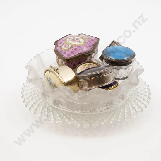 Various Pill Boxes Together With Two Dishes