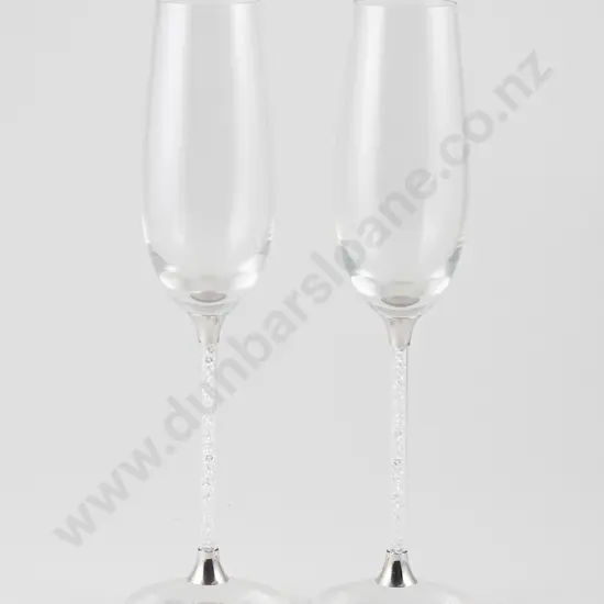 Pair Swarovski Crystal Wedding Toasting Flutes