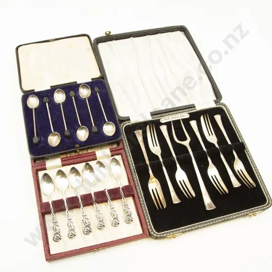 Two Boxed S/S Spoons Together With S/S Cake Forks (1 Plated)