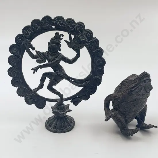 Wrought Metal Religious Figure Together With Wrought Metal Frog