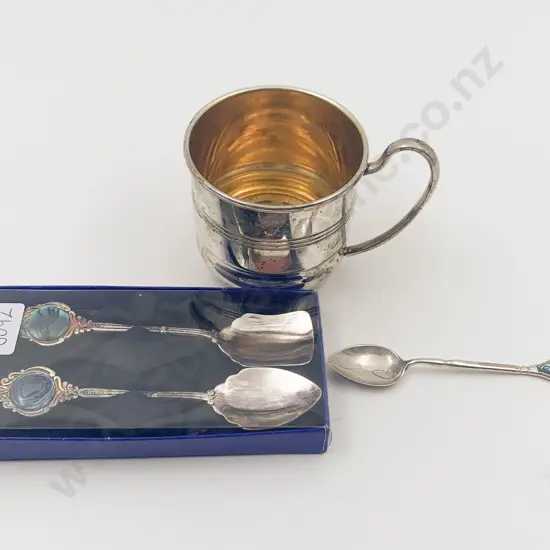 S/P Christening Mug Together With S/S Tea Spoon and Two Others