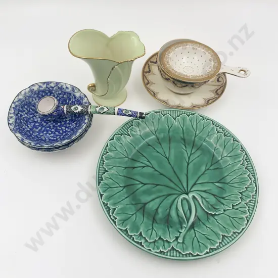 Small Qty of Assorted Including Tea Strainer and Carlton Ware Vase etc. on Wedgwood Leaf Plate