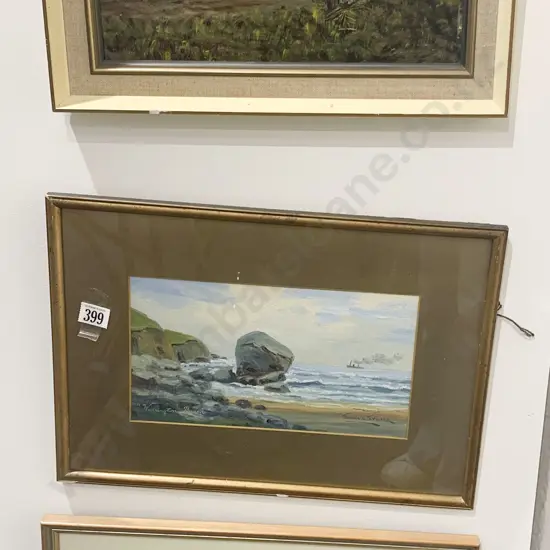 J. C. Fraser Oil "Wellington Beach" Together With Hand Coloured Photograph and Other Oil