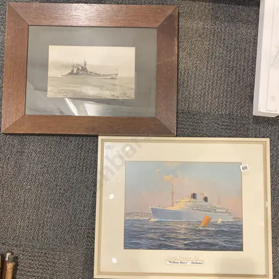 Two Framed Nautical Prints HMS Renown "Willem Ruys"