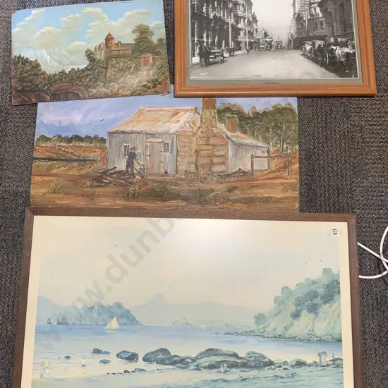 Two Framed Prints Together With Two Oils on Board