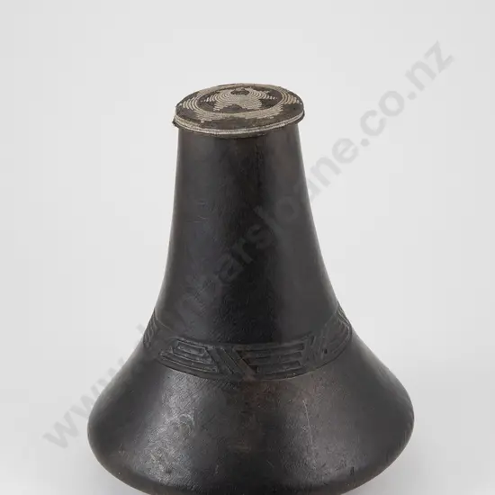 Bahima Hima Tribe wood container with finely woven lid