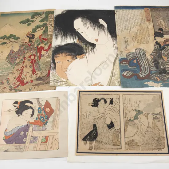 A collection of five assorted Japanese  ukiyo-e  (Wood block prints )