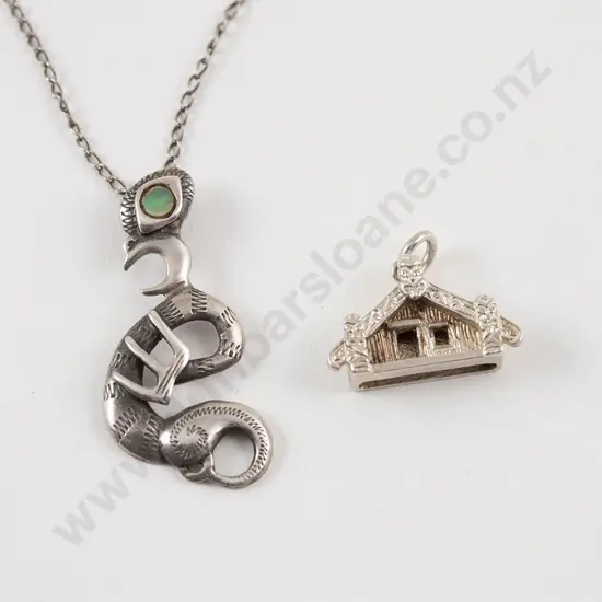 Sterling silver taniwhai pendant together with a wharenui pendant