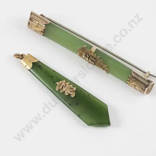 NZ Pounamu Bar brooch and pendant