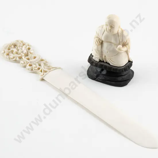 Chinese carved Hotei Buddha figure and and Ivory letter knife