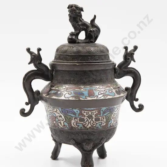 Chinese Champlevé enamel and bronze censor