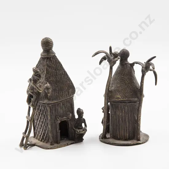 Two African Benin Bronze Model Huts
