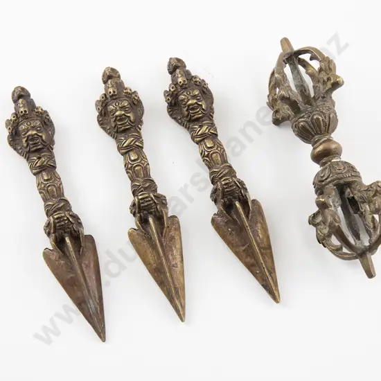 Tibetan Brass Dorje and three small Phurba