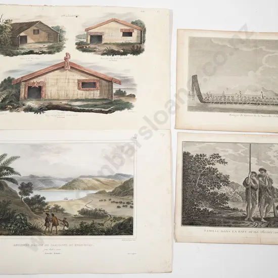 Two 18th Century engravings and two lithographs from the French account of Cooks first Voyages. Ancienne Maison De Campagne De Koro-Koro