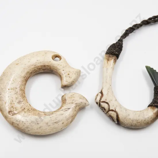 Whalebone fish hook and Whale bone pendant