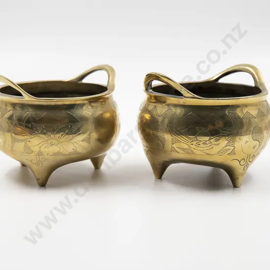 A pair of Chinese brass censors