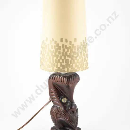 Table lamp carved in the form of a wheku head with paua eyes