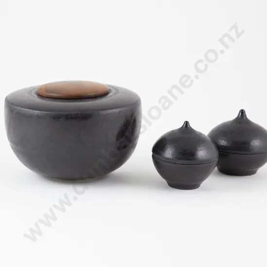 Anneke Borren Wooden Lidded Pot with two small lidded pots (3)