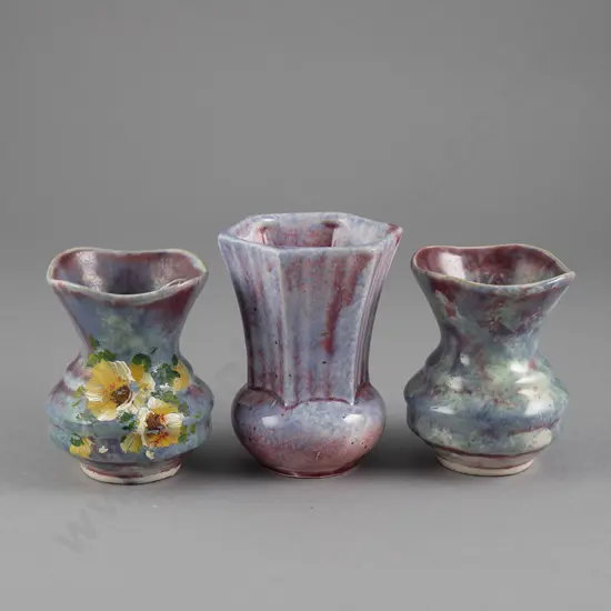 Three Purple Trickle Glaze Crown Lynn Vases