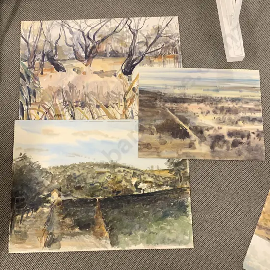 Three Les Finch Watercolour landscapes unframed
