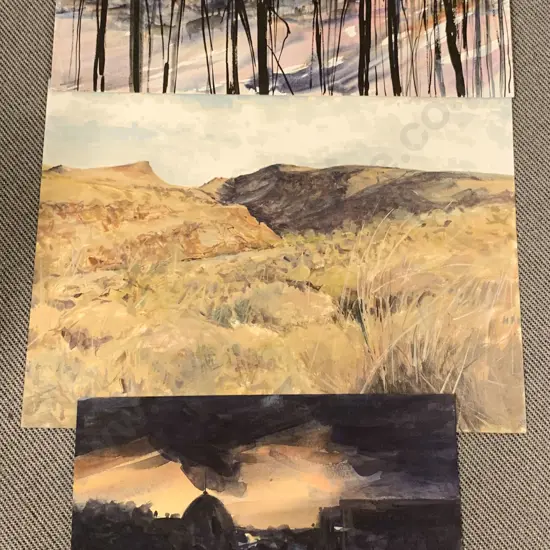 Three Les Finch Watercolour landscapes unframed