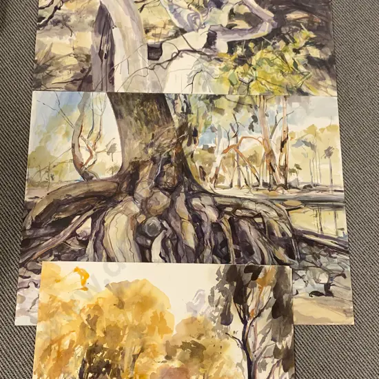 Three Les Finch Watercolour landscapes unframed