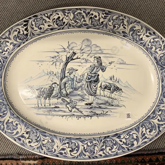 Large Italian Blue and White Oval Platter