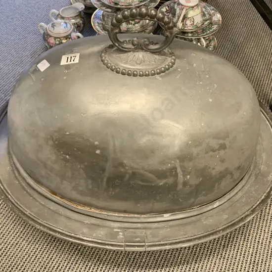 Large Victorian Pewter Meat Dish and Cover