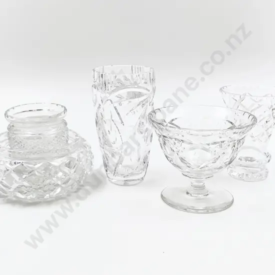 Two Small Crystal Vases and Three Bowls