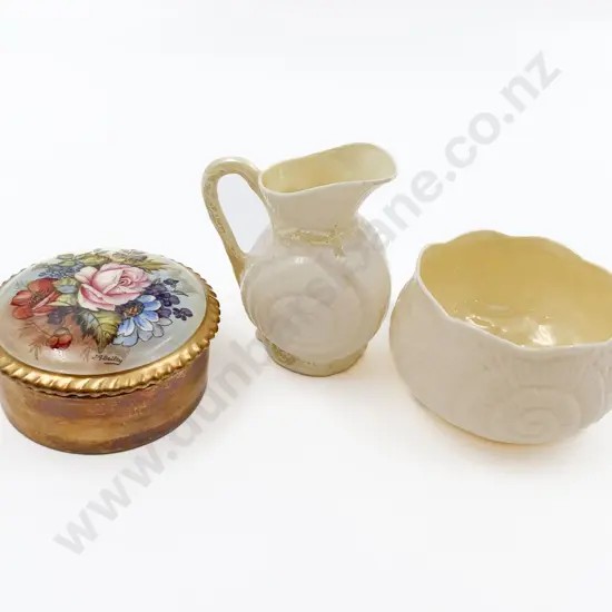 Aynsley Trinket Box Together With Beleek Sugar and Cream Set