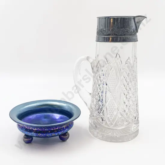 Footed Art Glass Bowl Together With Jug