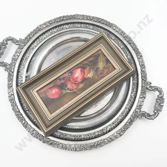 Three Circular S/P Trays Together with A.D. Daly Oil Still Life