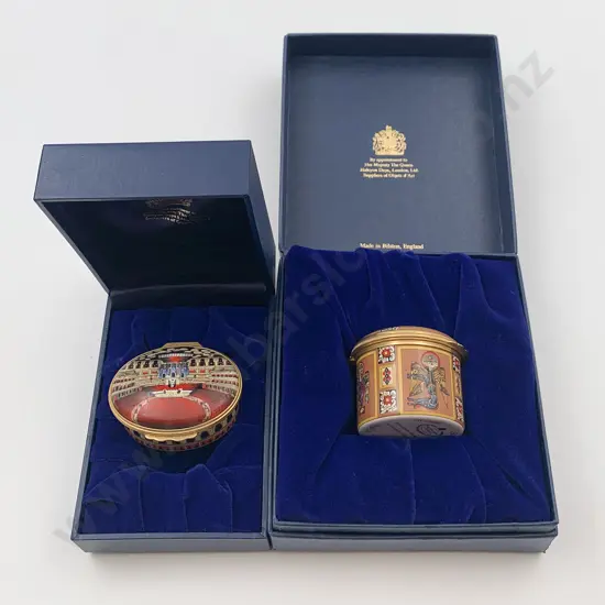 Two Halcyon Days Enamels Small Commemorative Trinket Boxes